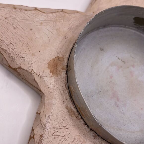 Star Shaped Distressed Wood-Like Candle Holder & Large Candle - Picture 7 of 16